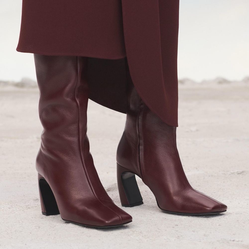 Square Toe Leather Boots Limited Edition Zara